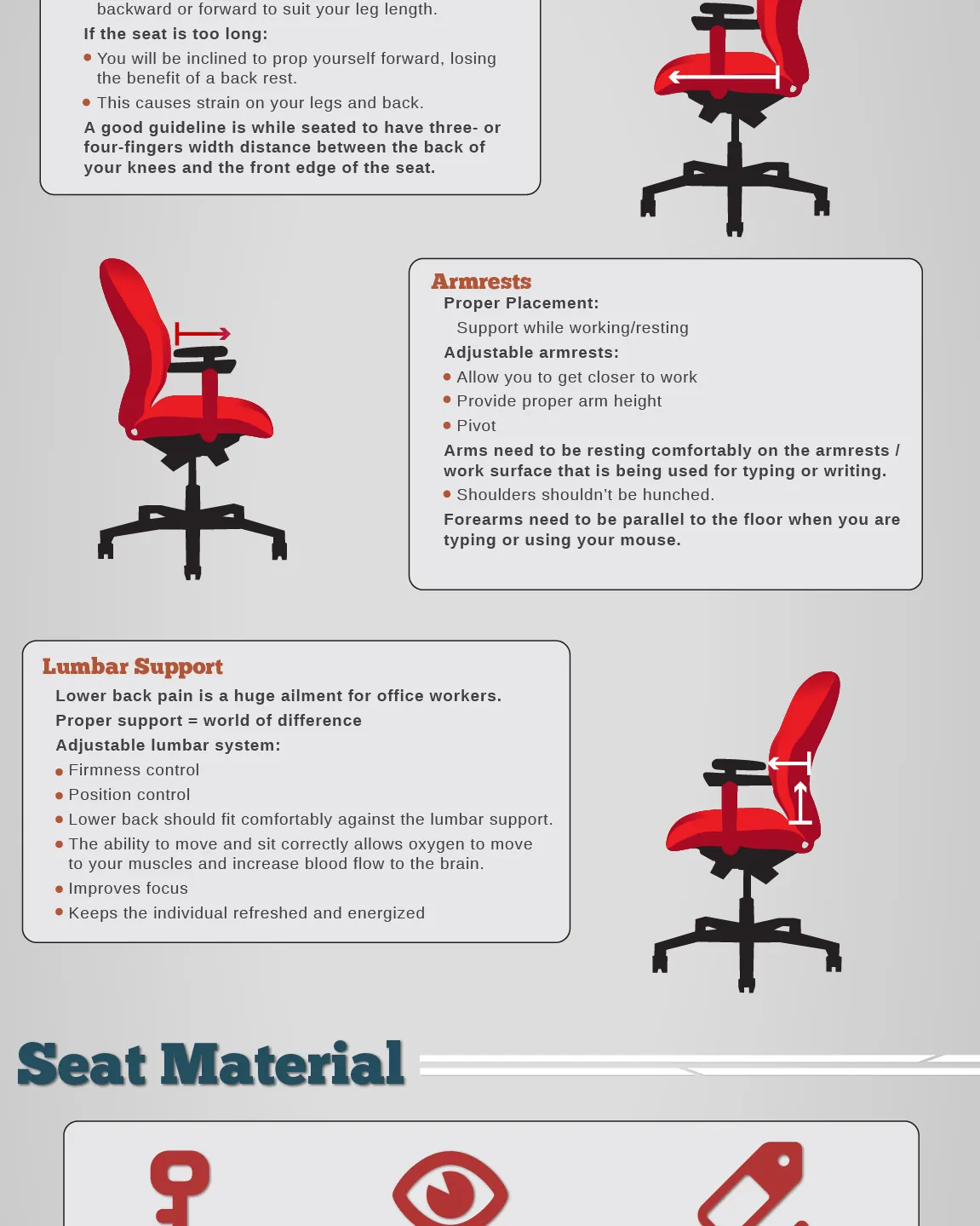 Adjustable 4D armrests supporting a person's arms while working at a desk.