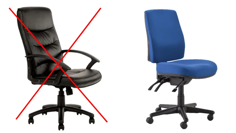 An individual testing the headrest and comfort of a high-back executive chair.