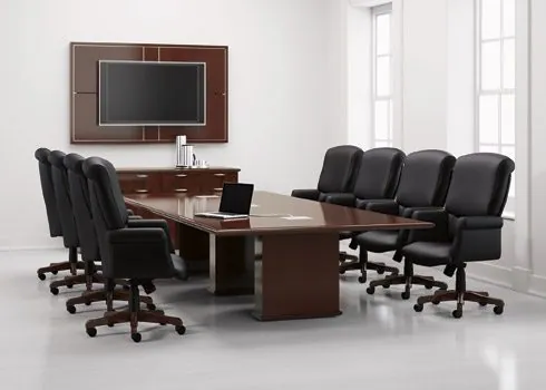Three different types of chairs arranged side by side to compare seating styles for conference rooms.