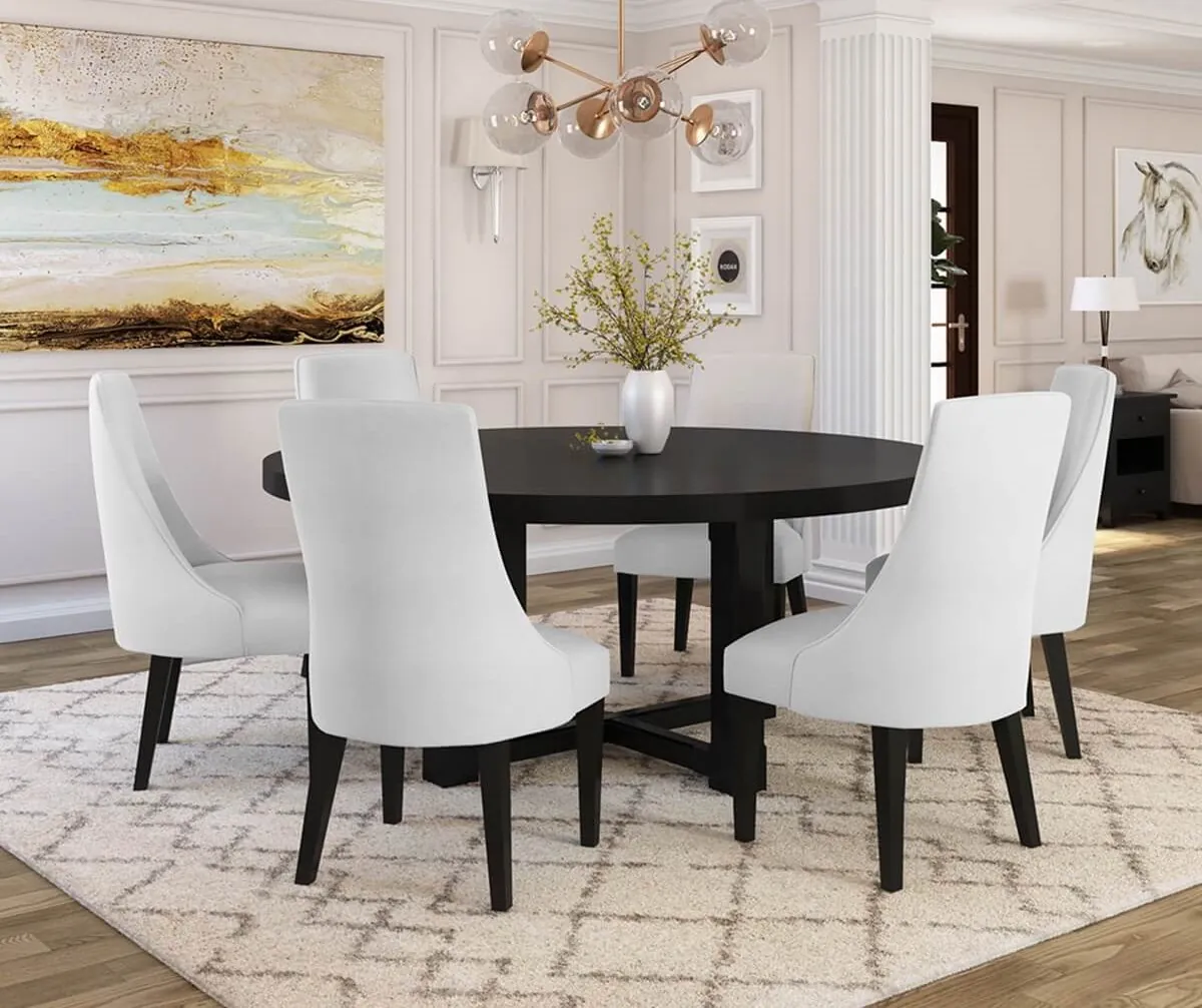 A dining chair perfectly aligned with a table to demonstrate proper height matching.