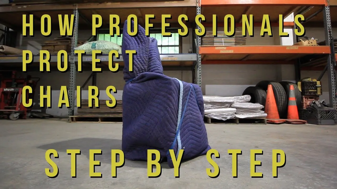 Individual dining chair legs being wrapped in protective bubble wrap for moving safety.