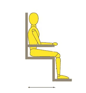 Measuring the seat depth of a wooden chair using a flexible tape measure.