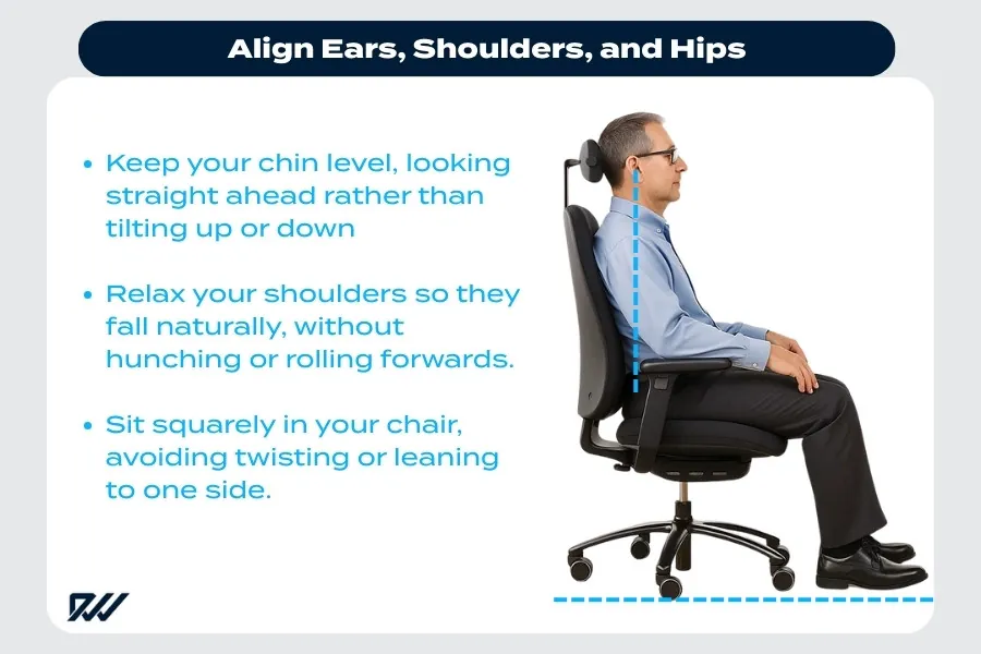 A person taking a standing break to stretch and reset their posture at work.
