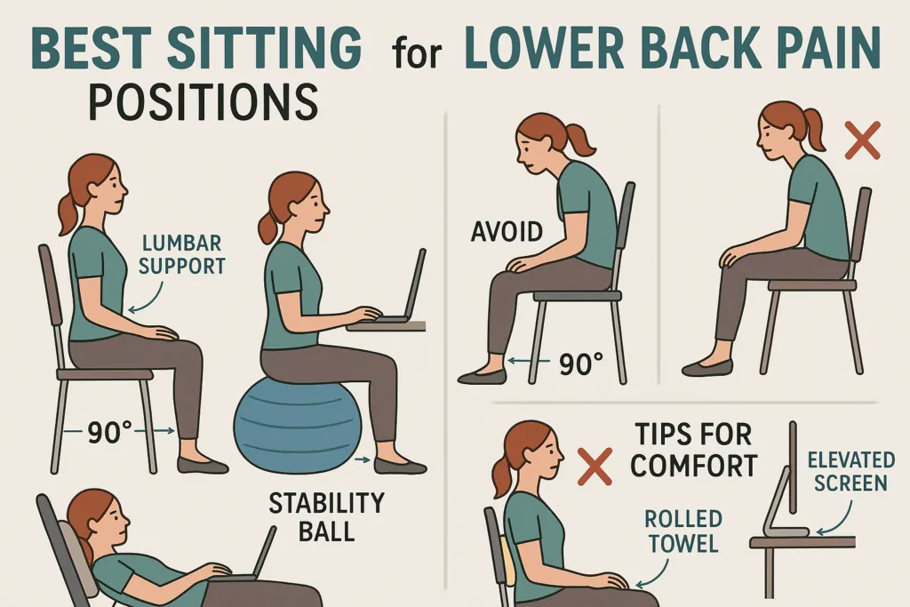 Side view of a person using a lumbar cushion to maintain neutral spine alignment.