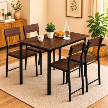 A tape measure and floor plan are used for planning a dining table purchase.