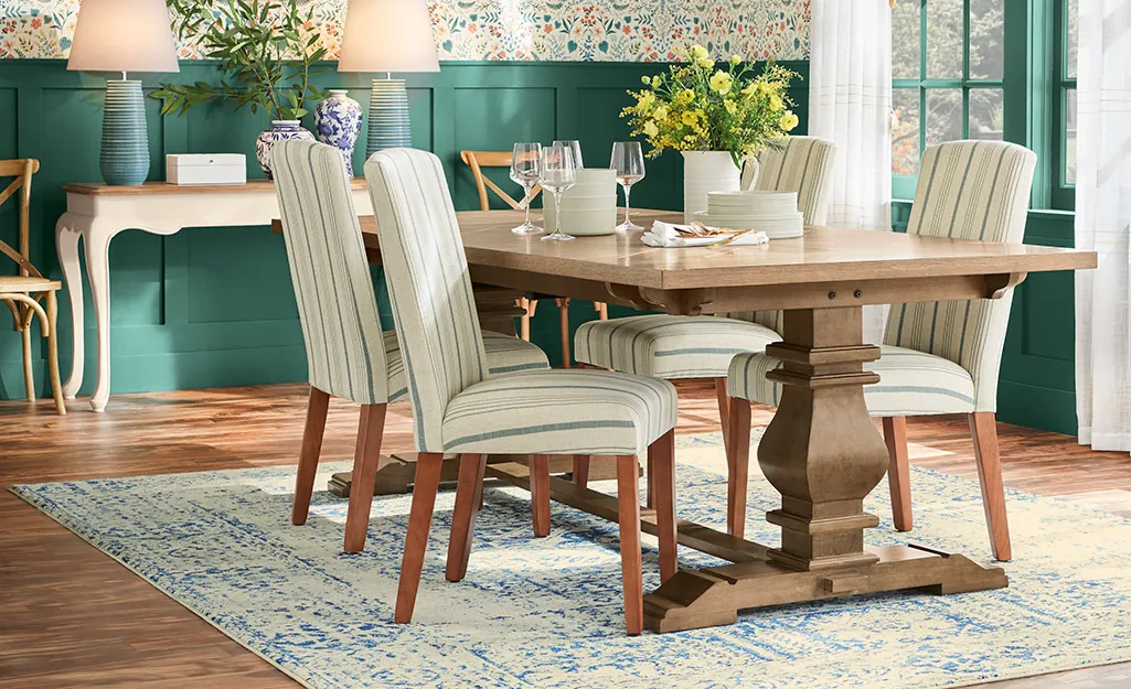 Wall mounted drop leaf table in a small modern apartment.