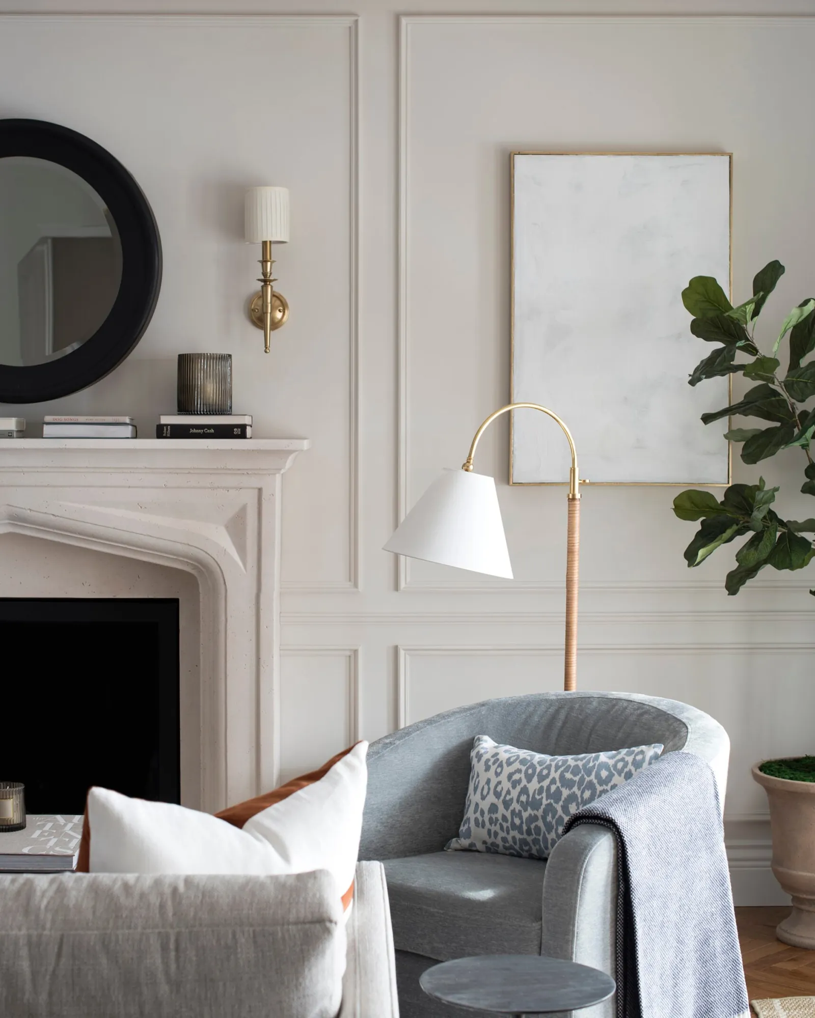 A well-organized living room layout solving common furniture spacing and styling issues.
